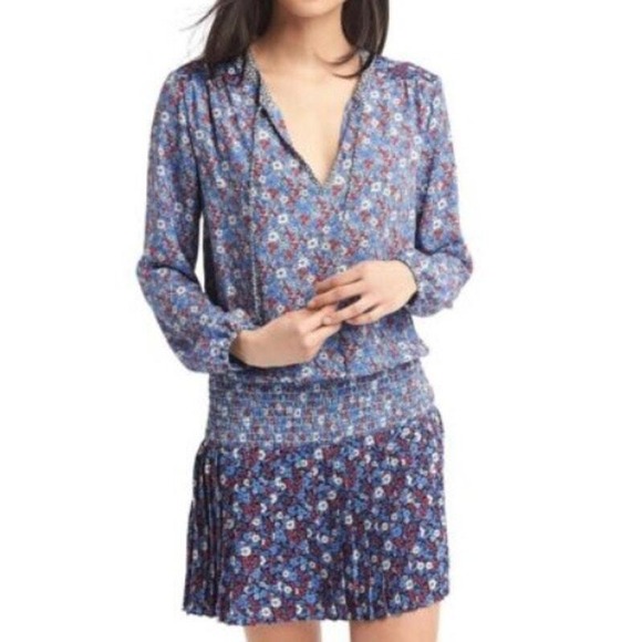 GAP Blue and Red Floral Long Sleeve Dress - Picture 2 of 7